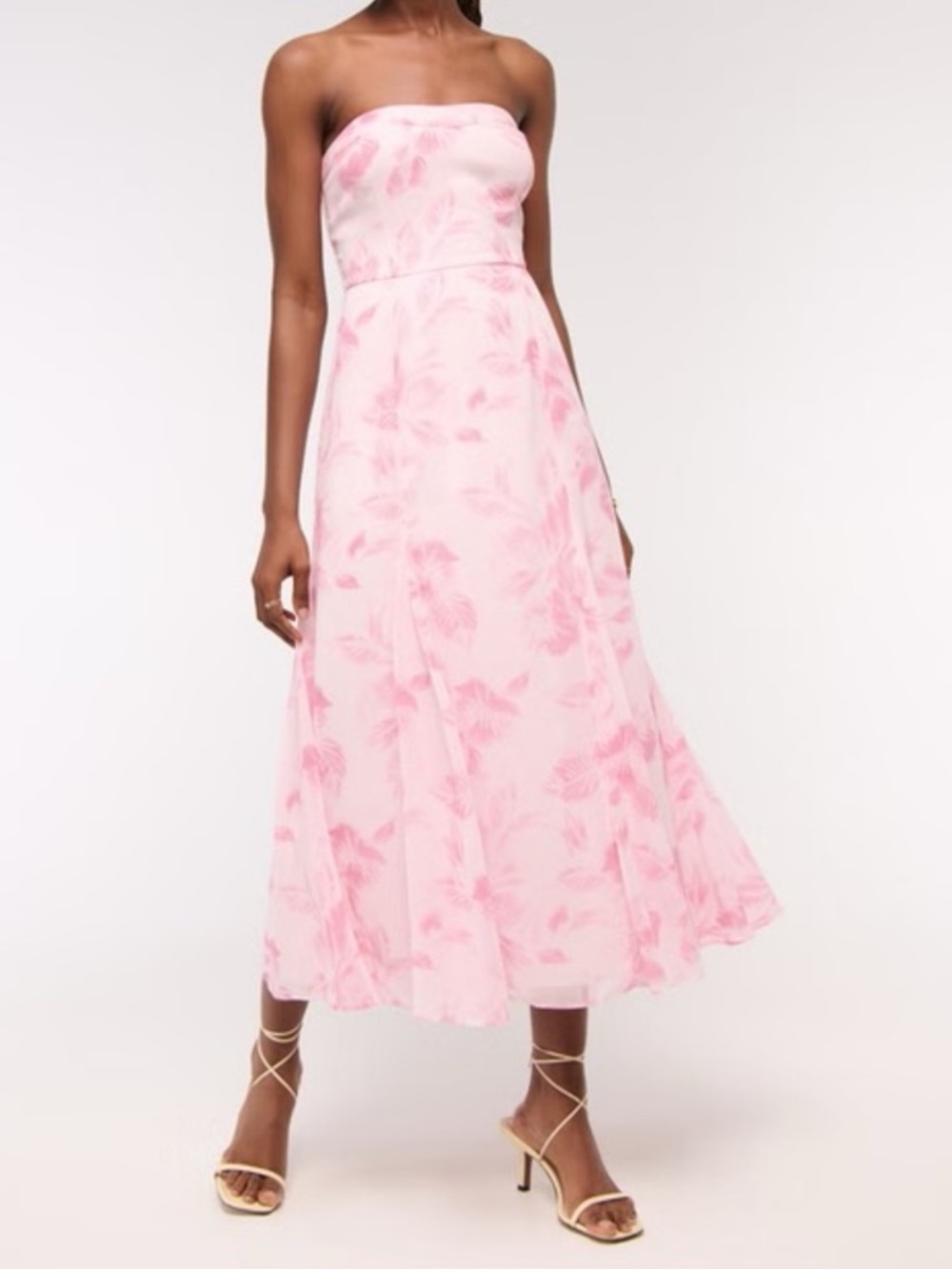 Abercrombie & Fitch Camille Strapless Godet Midi Dress Watercolor Floral SZ MP